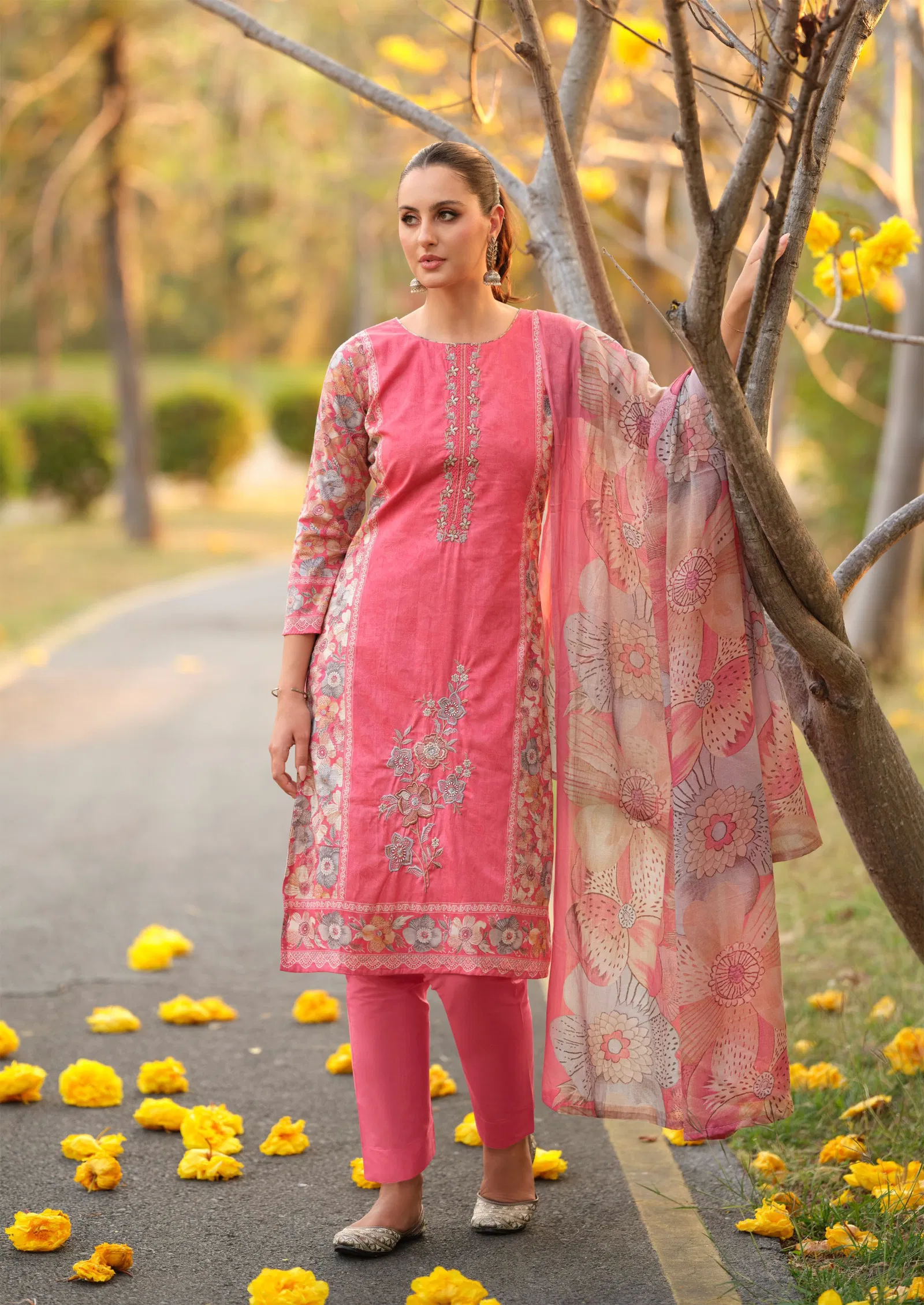 Hermitage Breeze Cambric Cotton Digital Print Embroidery Dress Material