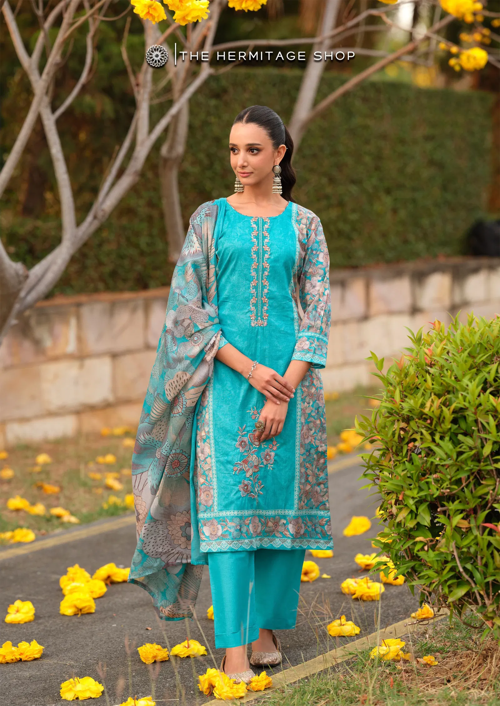 Hermitage Breeze Cambric Cotton Digital Print Embroidery Dress Material