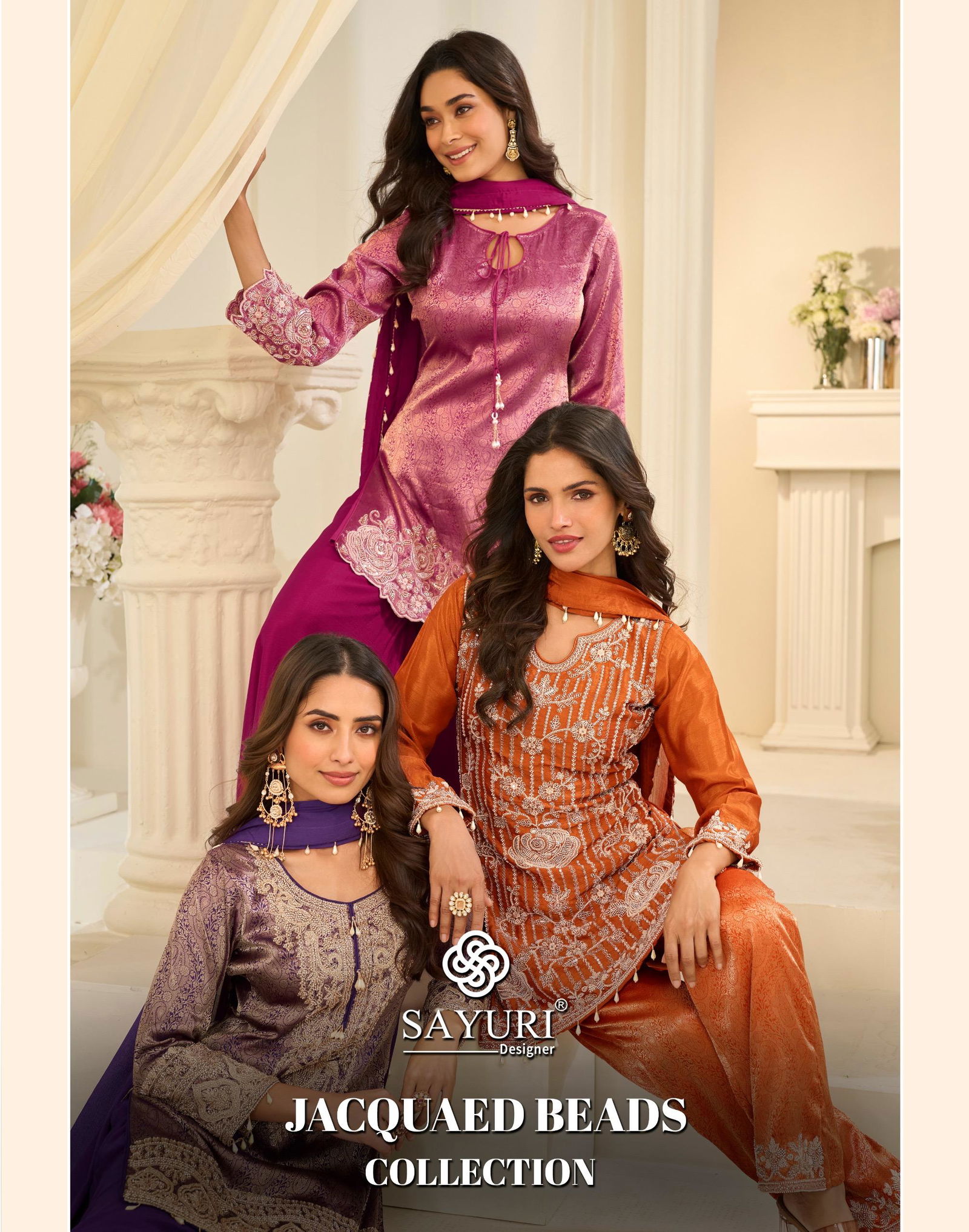 Sayuri Jacquard Beads Viscose Silk Embroidered Work Designer Salwar Kameez