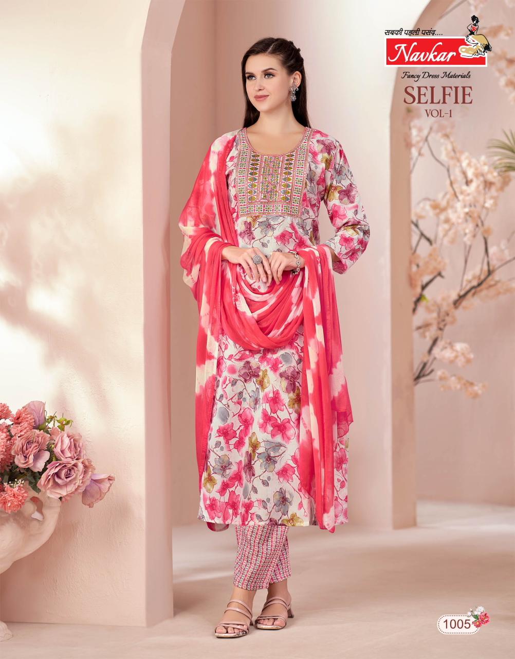 Navkar Selfie Vol 1 Capsule Foil Print With embroidery Top With Bottom and Dupatta Collection