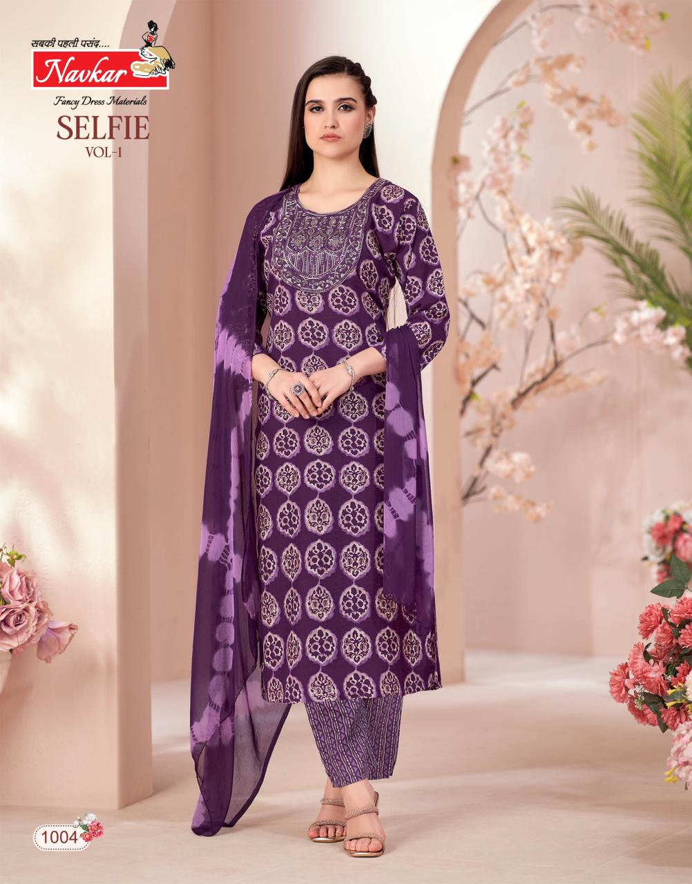 Navkar Selfie Vol 1 Capsule Foil Print With embroidery Top With Bottom and Dupatta Collection