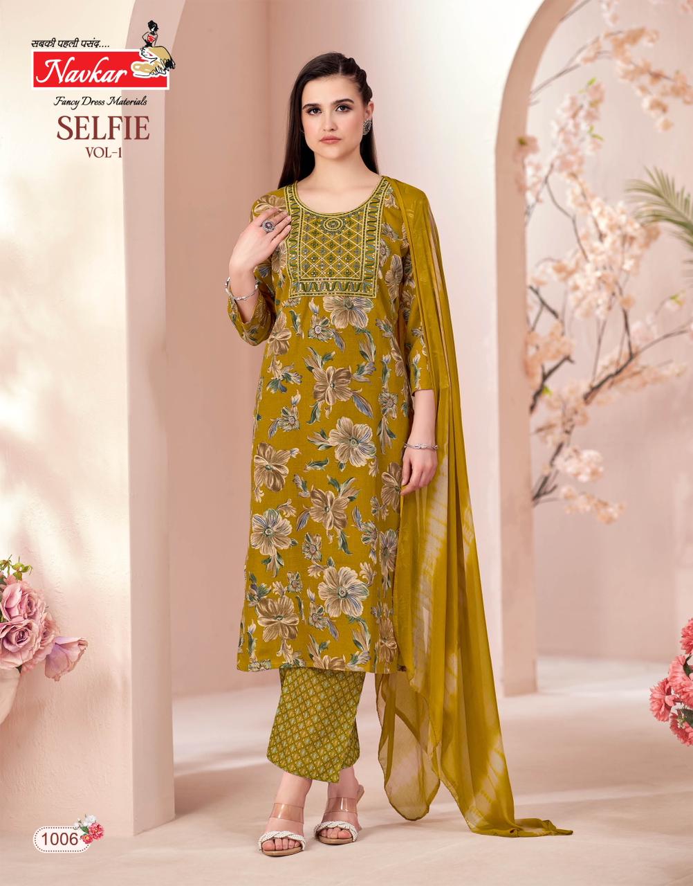 Navkar Selfie Vol 1 Capsule Foil Print With embroidery Top With Bottom and Dupatta Collection