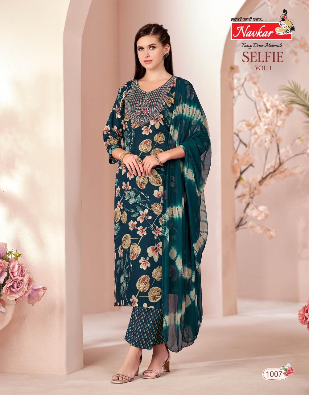 Navkar Selfie Vol 1 Capsule Foil Print With embroidery Top With Bottom and Dupatta Collection