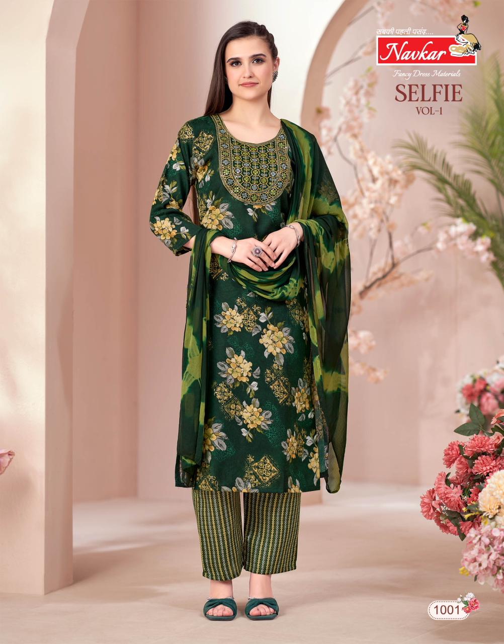 Navkar Selfie Vol 1 Capsule Foil Print With embroidery Top With Bottom and Dupatta Collection