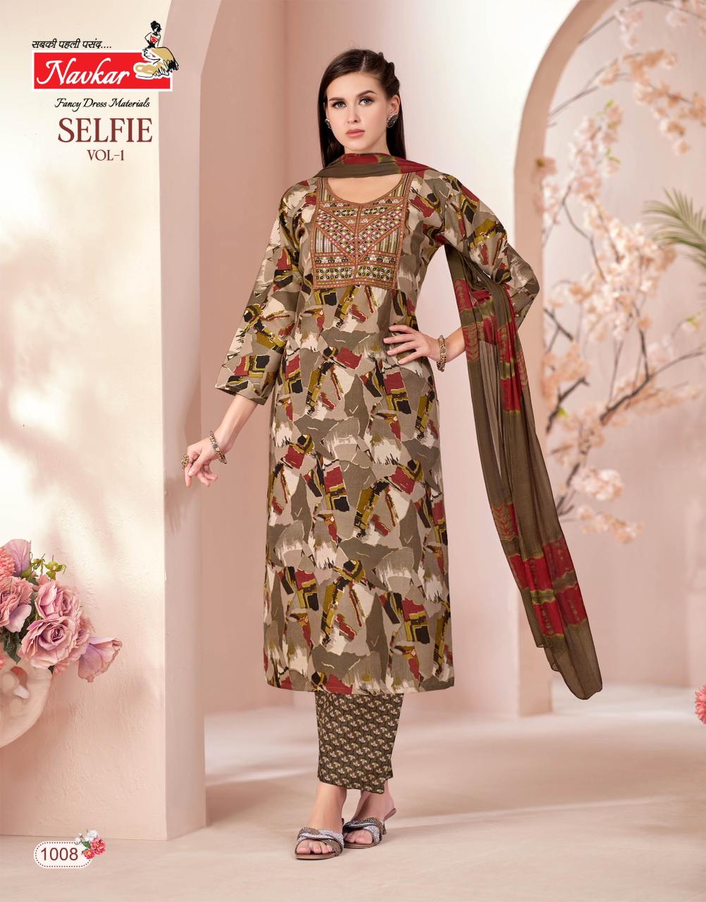 Navkar Selfie Vol 1 Capsule Foil Print With embroidery Top With Bottom and Dupatta Collection