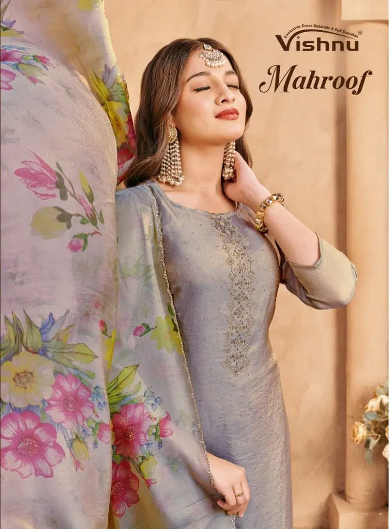 Vishnu Mahroof Moss With Zarkan Work Dress Material Collection