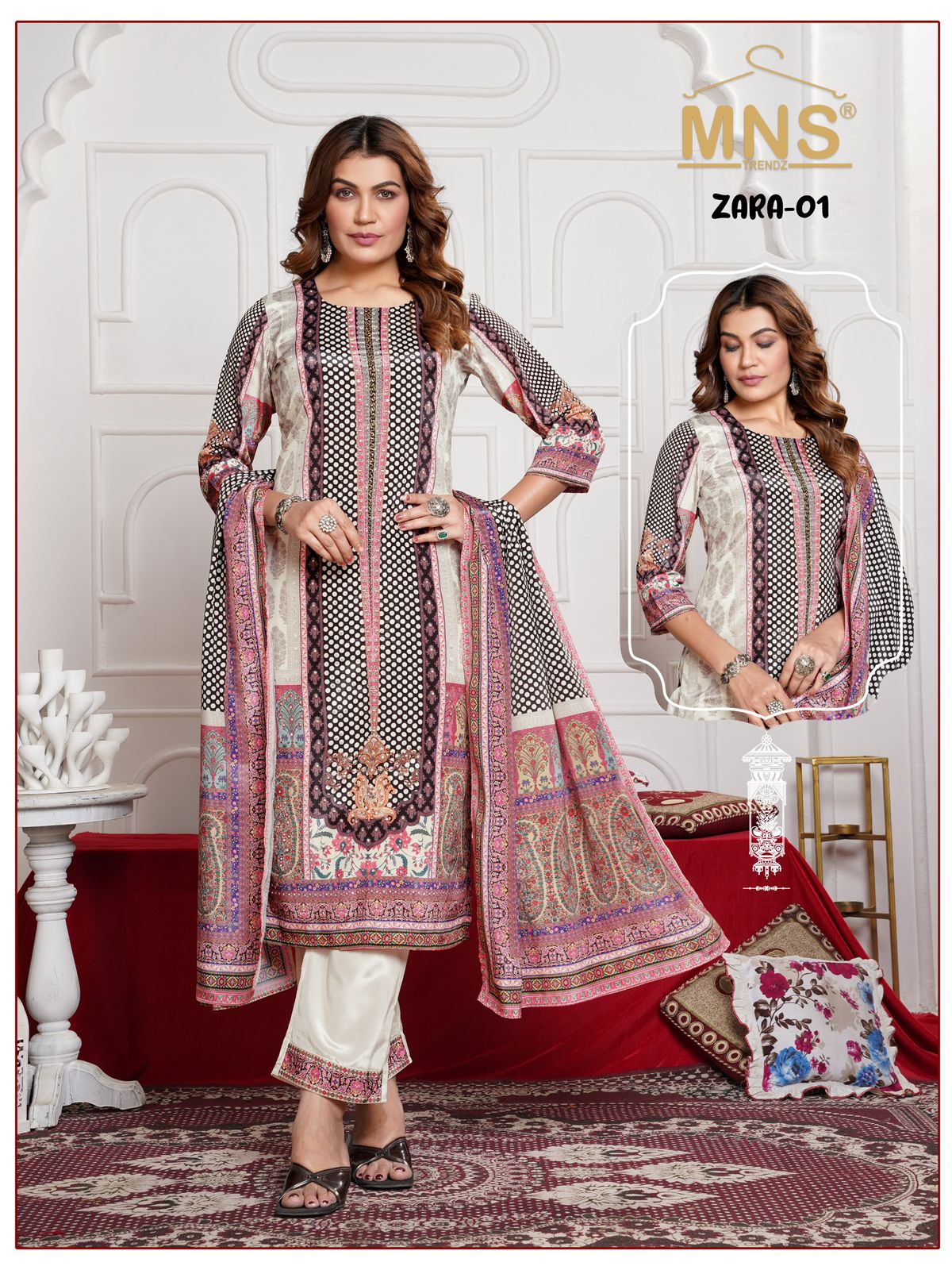 Manas Zara 01 Crap Silk Top With Bottom And Dupatta Collection