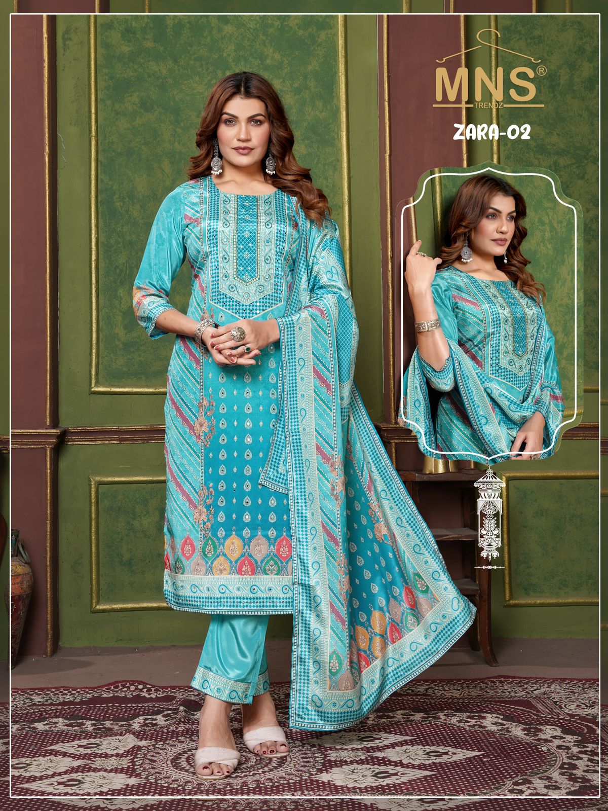 Manas Zara 02 Crap Silk Top With Bottom And Dupatta Collection