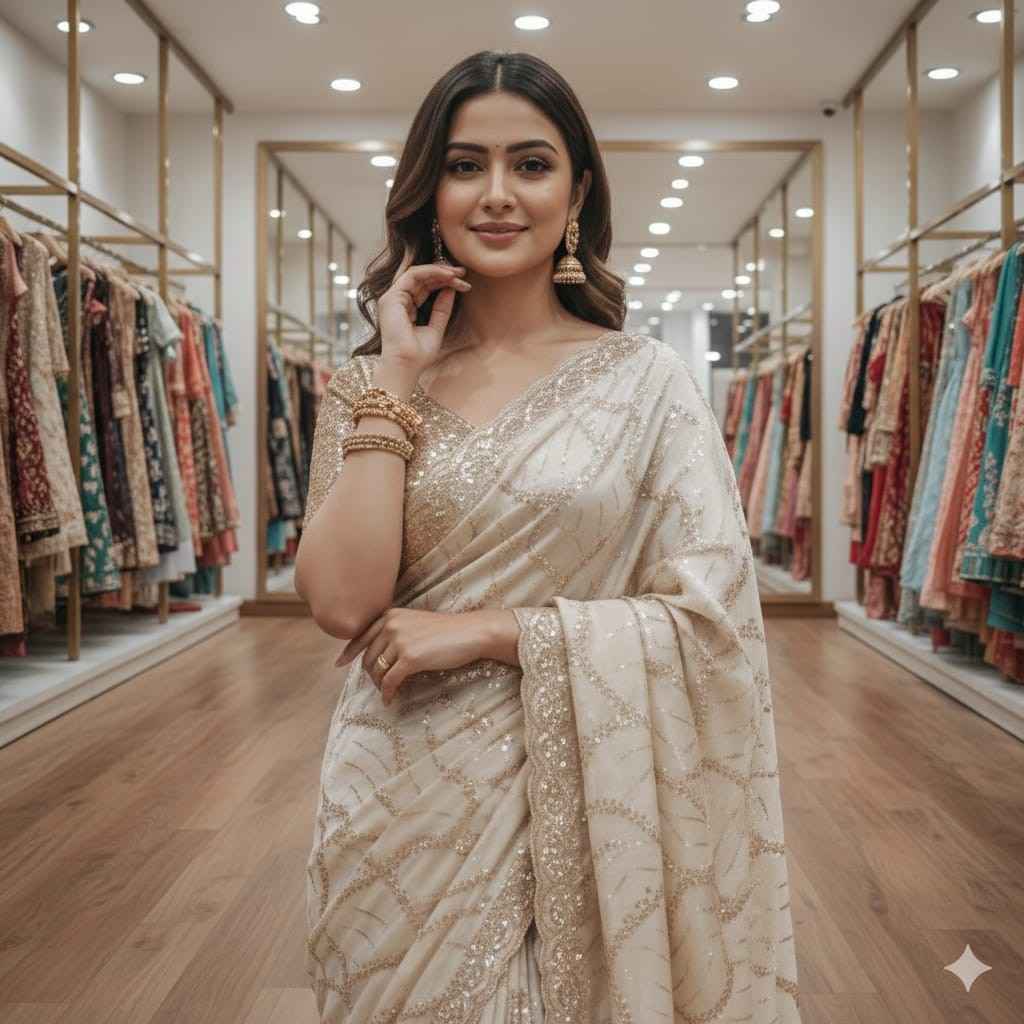 Kc 961 Space Silk Sequence And Cutdana Handworked Designer Saree