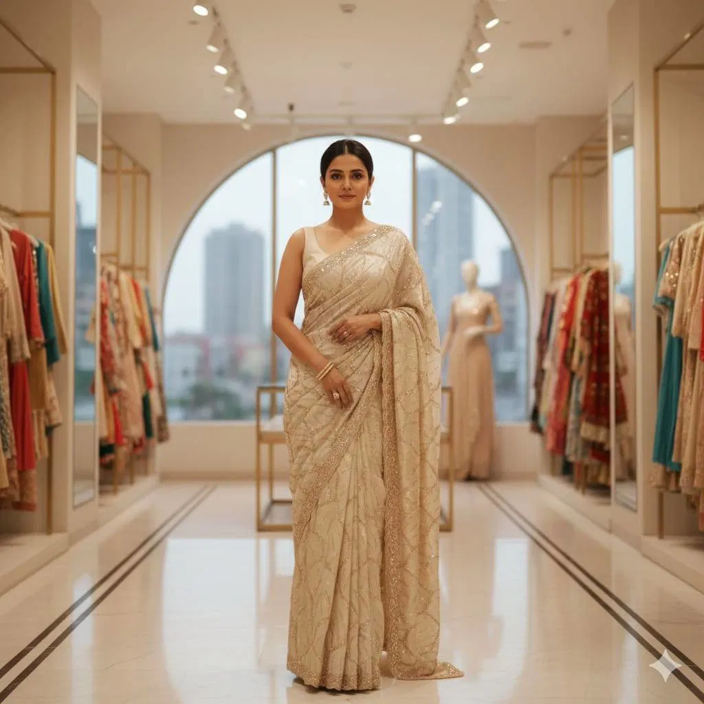 Kc 961 Space Silk Sequence And Cutdana Handworked Designer Saree