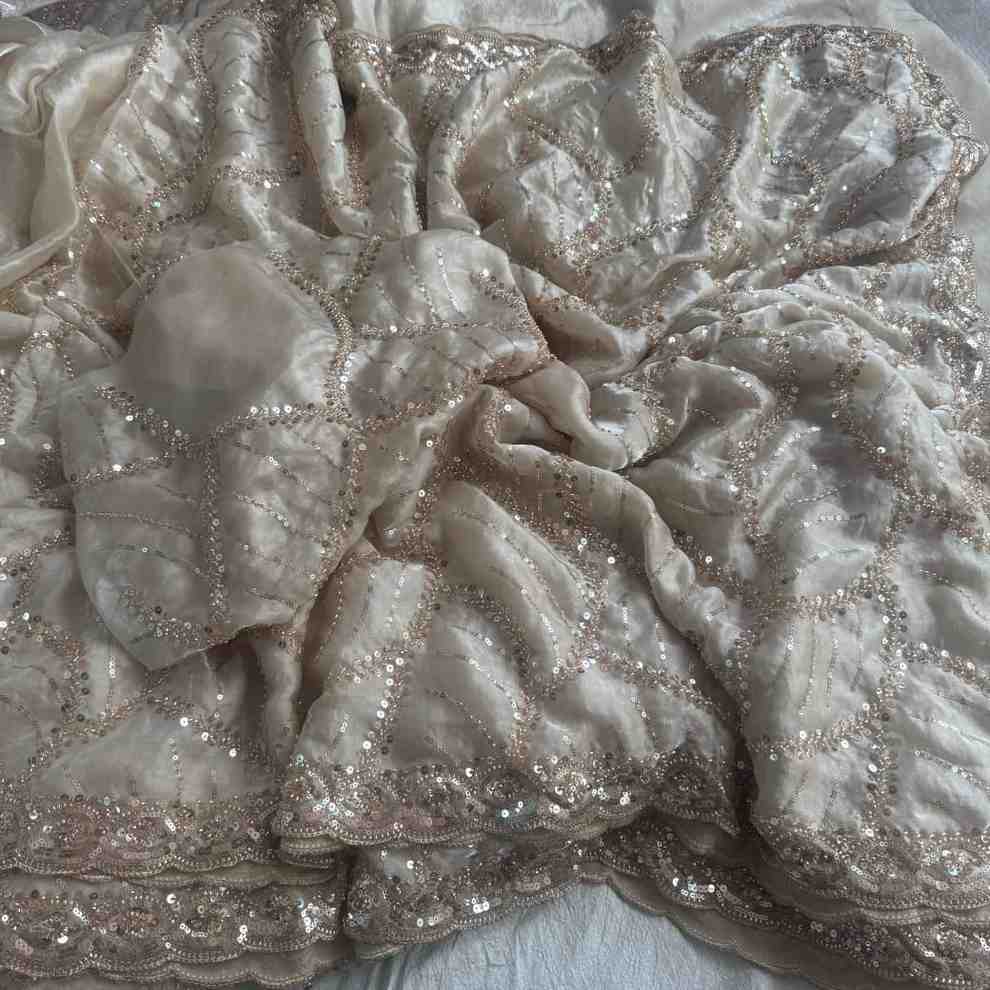 Kc 961 Space Silk Sequence And Cutdana Handworked Designer Saree