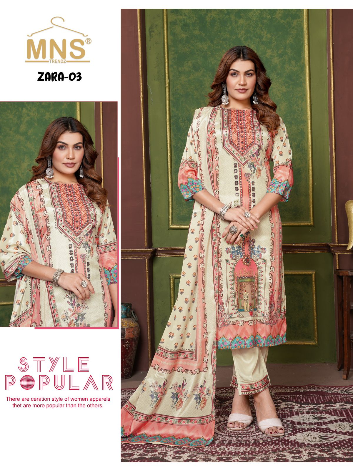Manas Zara 03 Crap Silk Top With Bottom And Dupatta Collection