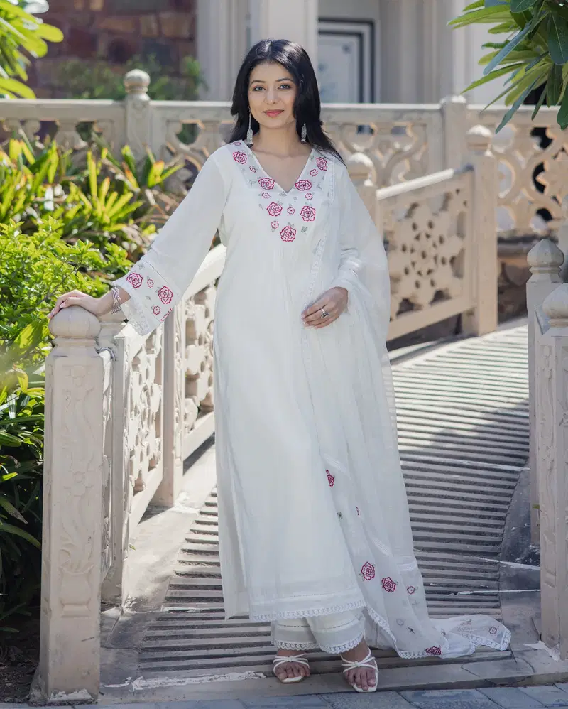 Sataradhya 01 Chanderi Silk With Embroidery Work Kurti Pant And Dupatta