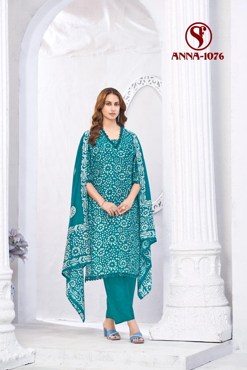 Swt Anna Vol 3 Mal Chanderi Batik Print Kurti Bottom With Dupatta