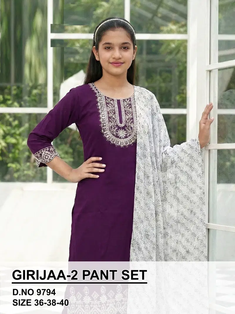 Girijaa Vol 2 Vatican Silk Embroidery Kurti Palazzo With Dupatta