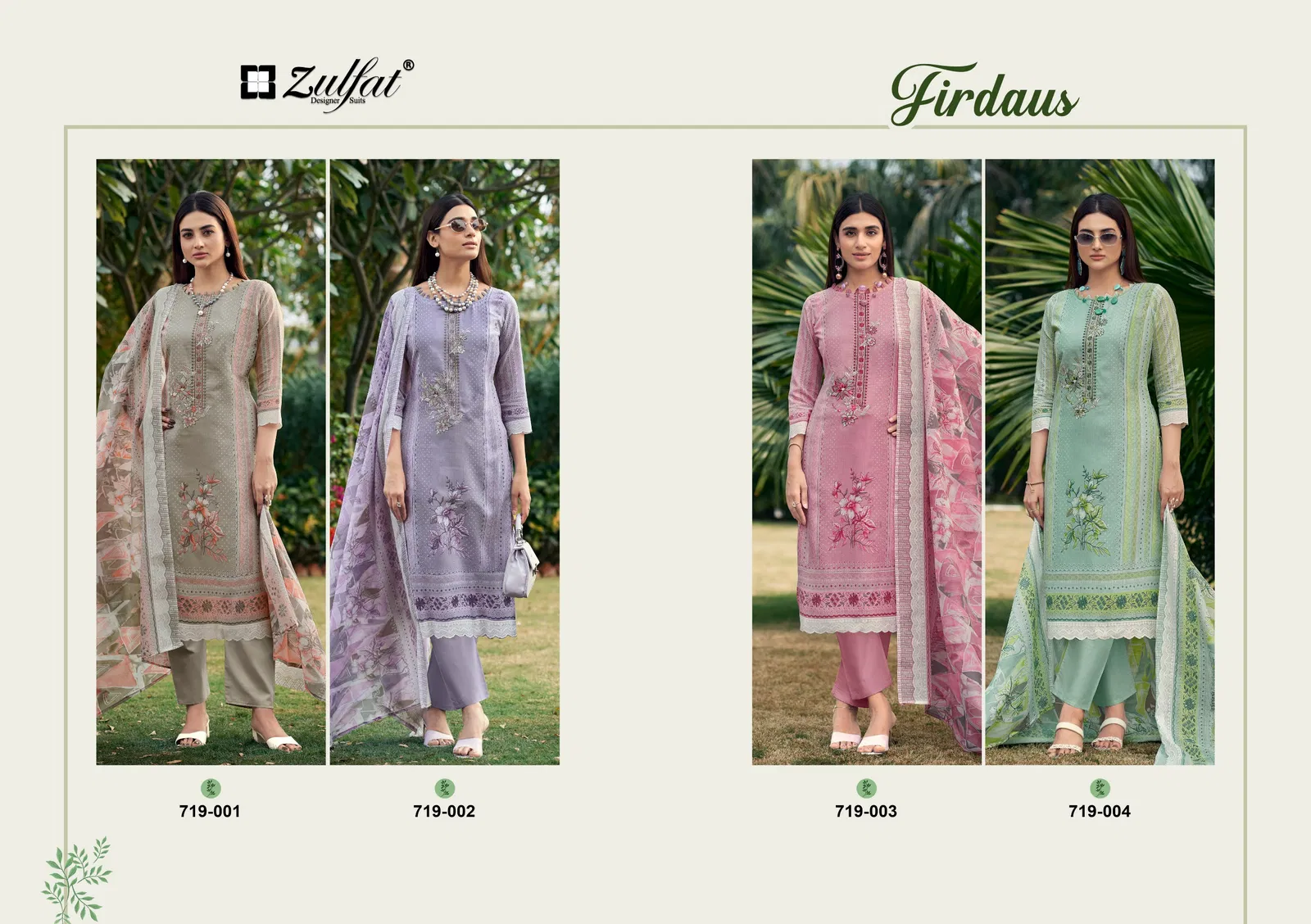Zulfat Firdaus Vol 2 Cotton Embroidery Dress Material Collection