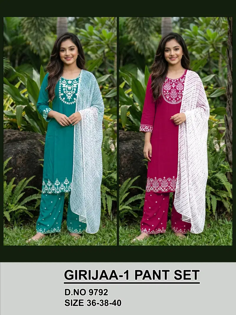 Girijaa Vol 1 Vatican Silk Embroidery Kurti Palazzo With Dupatta