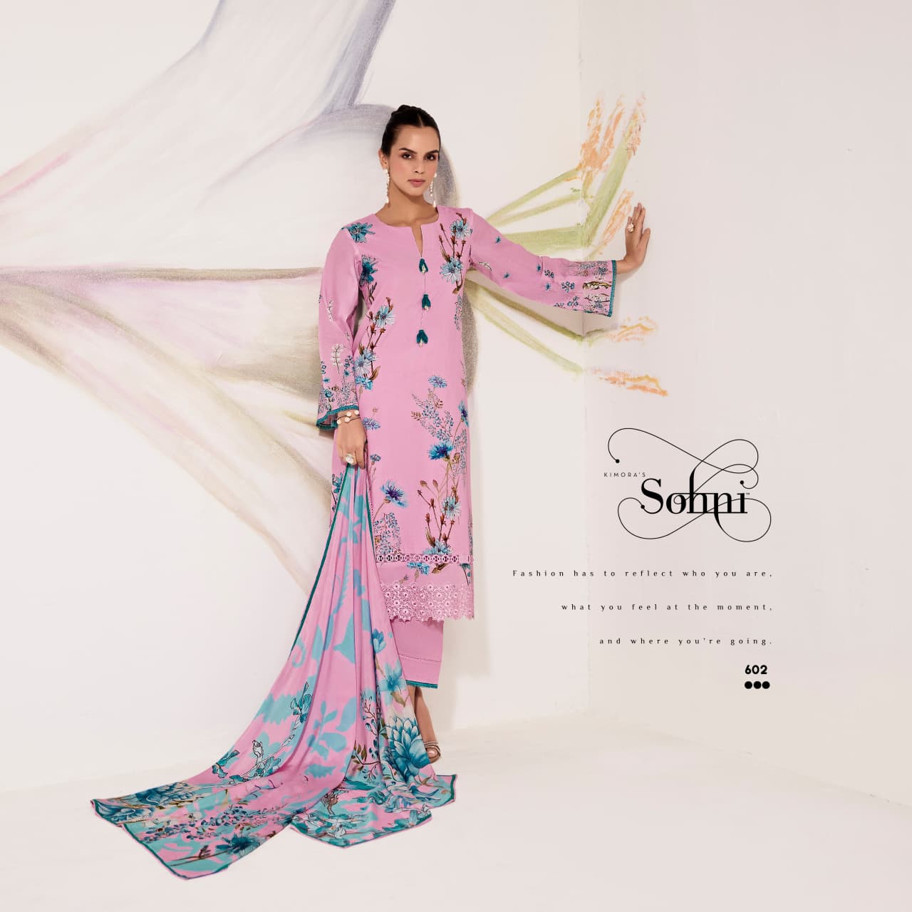 Kimora Sohni Fragrance Lawn Cotton Digital Print Embroidery Salwar Kameez