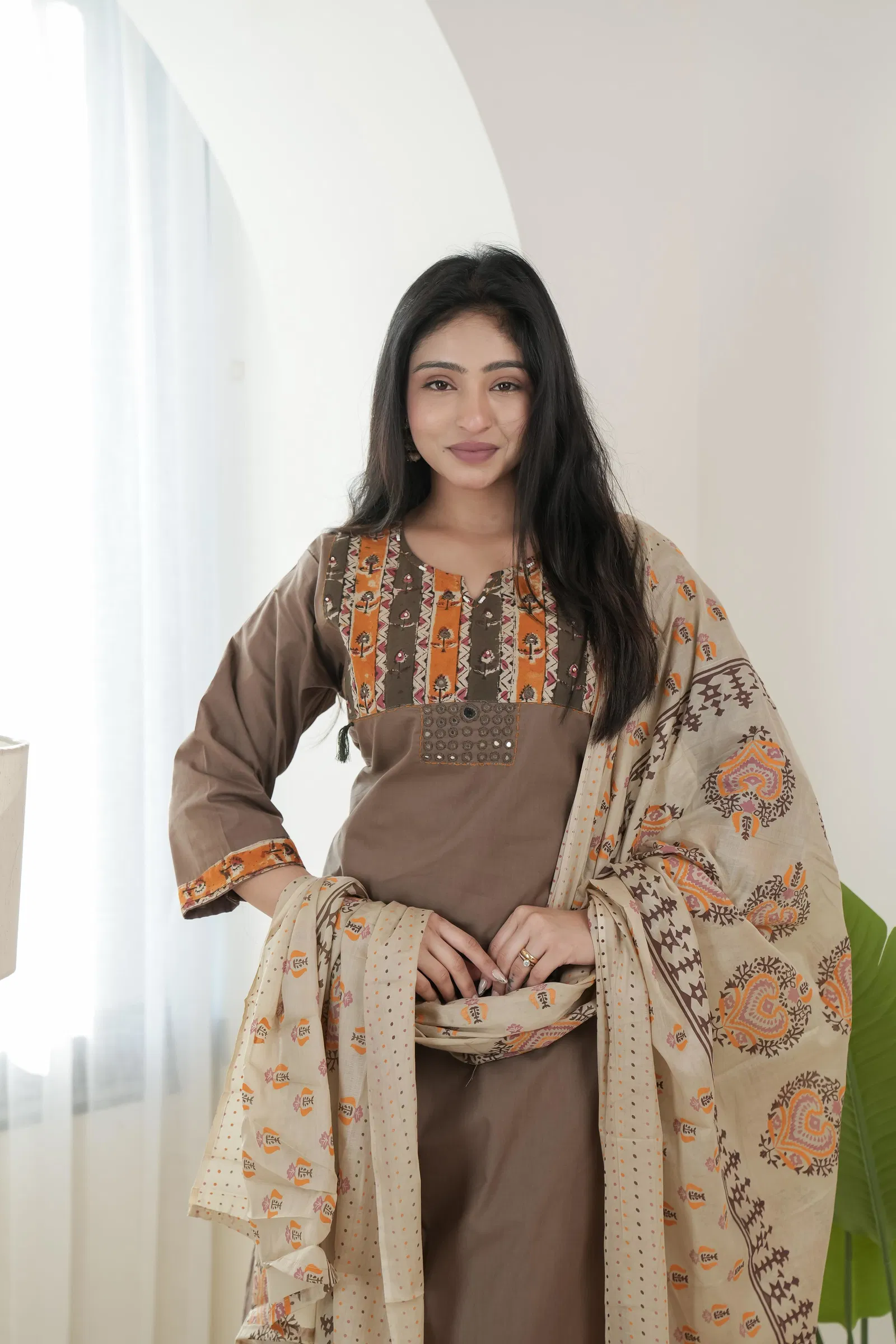 Naisha K 699 Dhabu Cotton Kalamkari Printed Kurti Pant And Dupatta