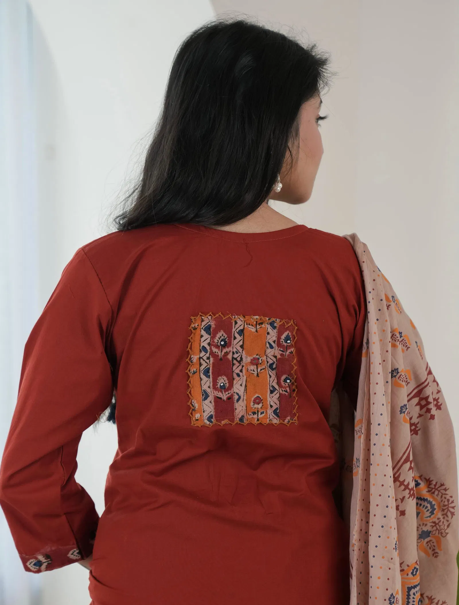 Naisha K 699 Dhabu Cotton Kalamkari Printed Kurti Pant And Dupatta