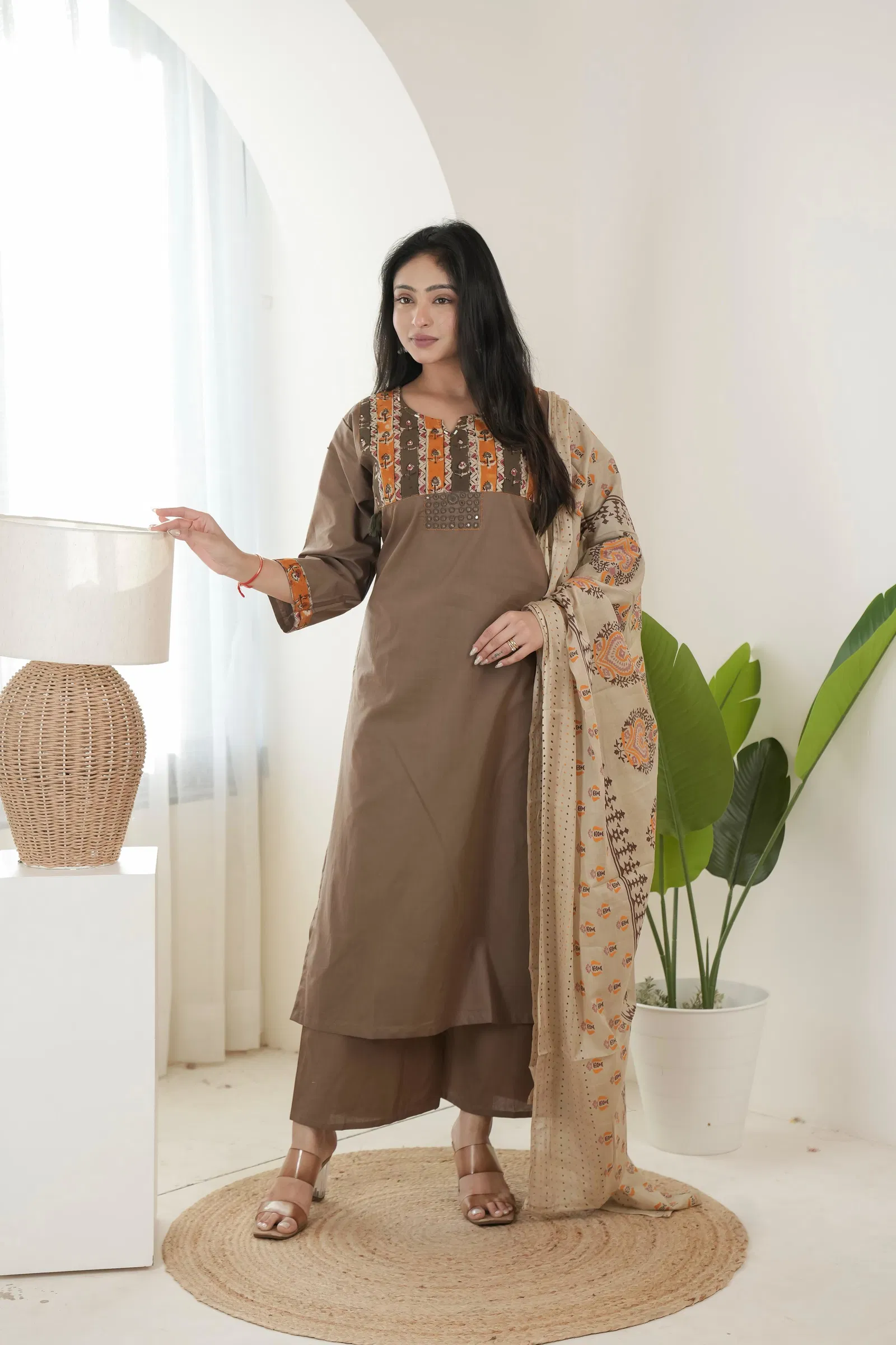 Naisha K 699 Dhabu Cotton Kalamkari Printed Kurti Pant And Dupatta