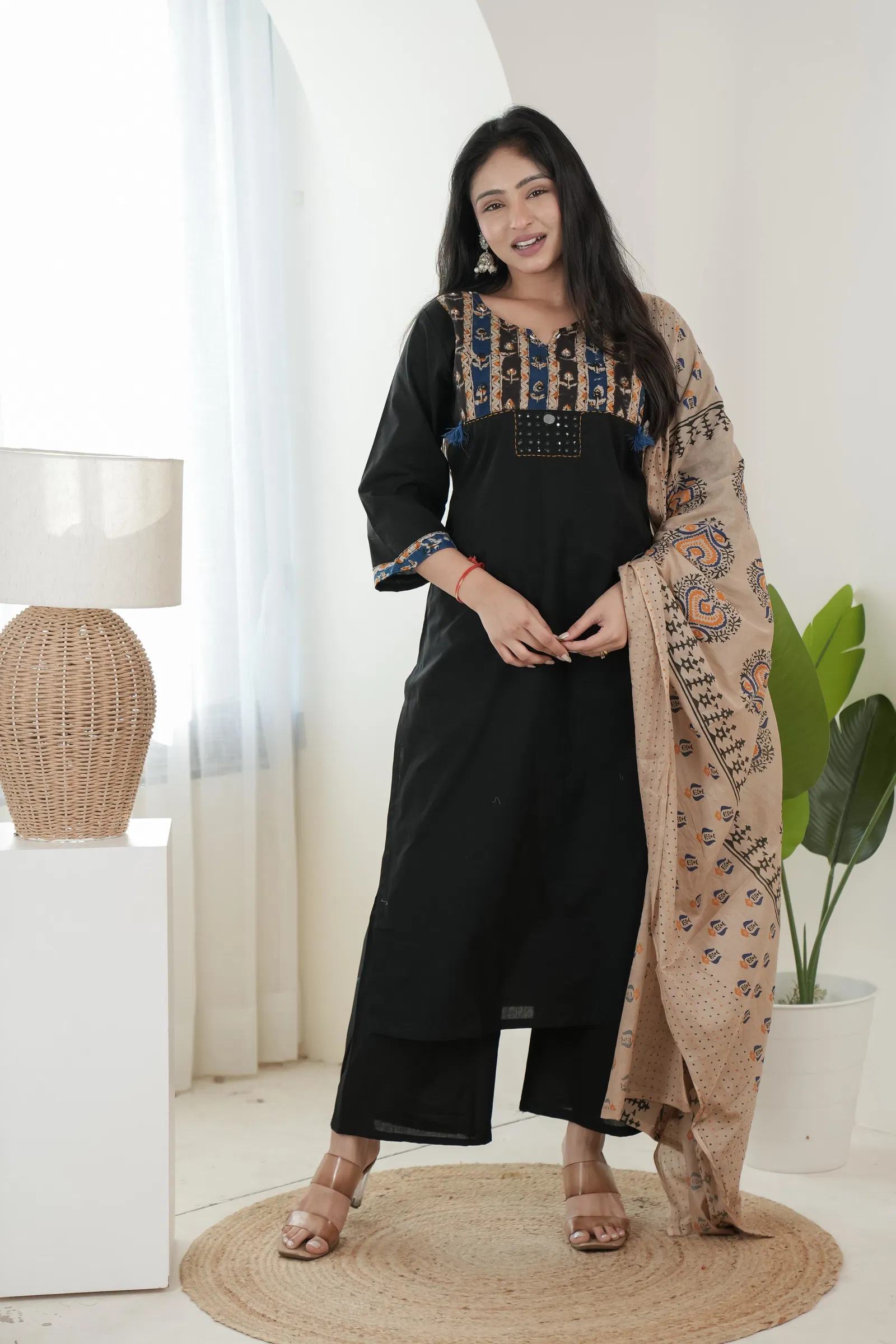 Naisha K 699 Dhabu Cotton Kalamkari Printed Kurti Pant And Dupatta