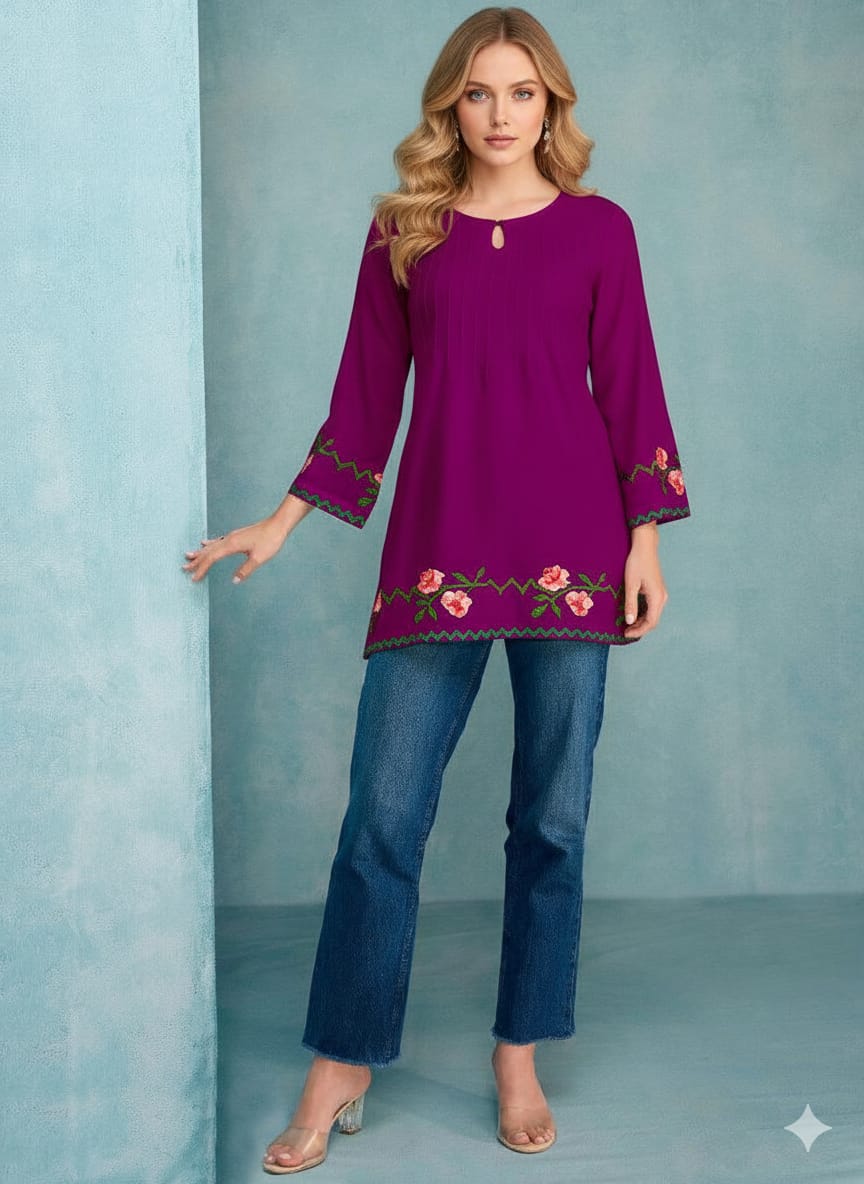 Lekha Sal 2 Rayon Embroidery Work Ladies Top