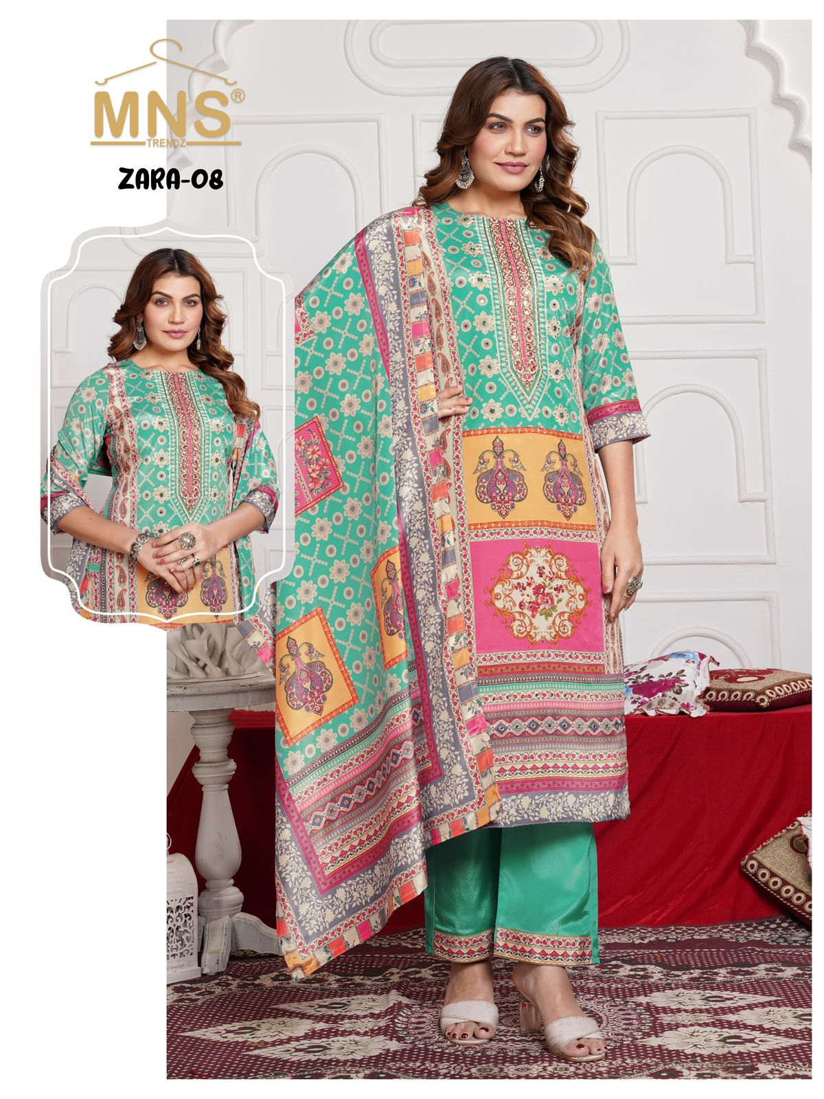 Manas Zara 08 Crape Silk Top With Bottom And Dupatta Collection