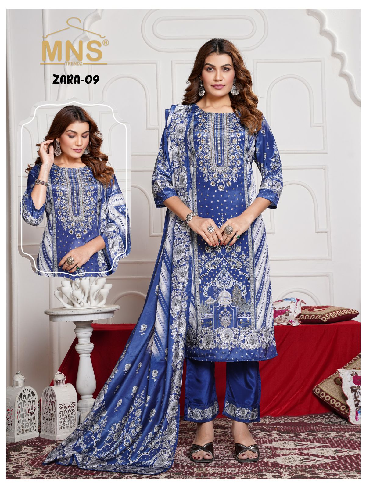 Manas Zara 09 Crape Silk Top With Bottom And Dupatta Collection
