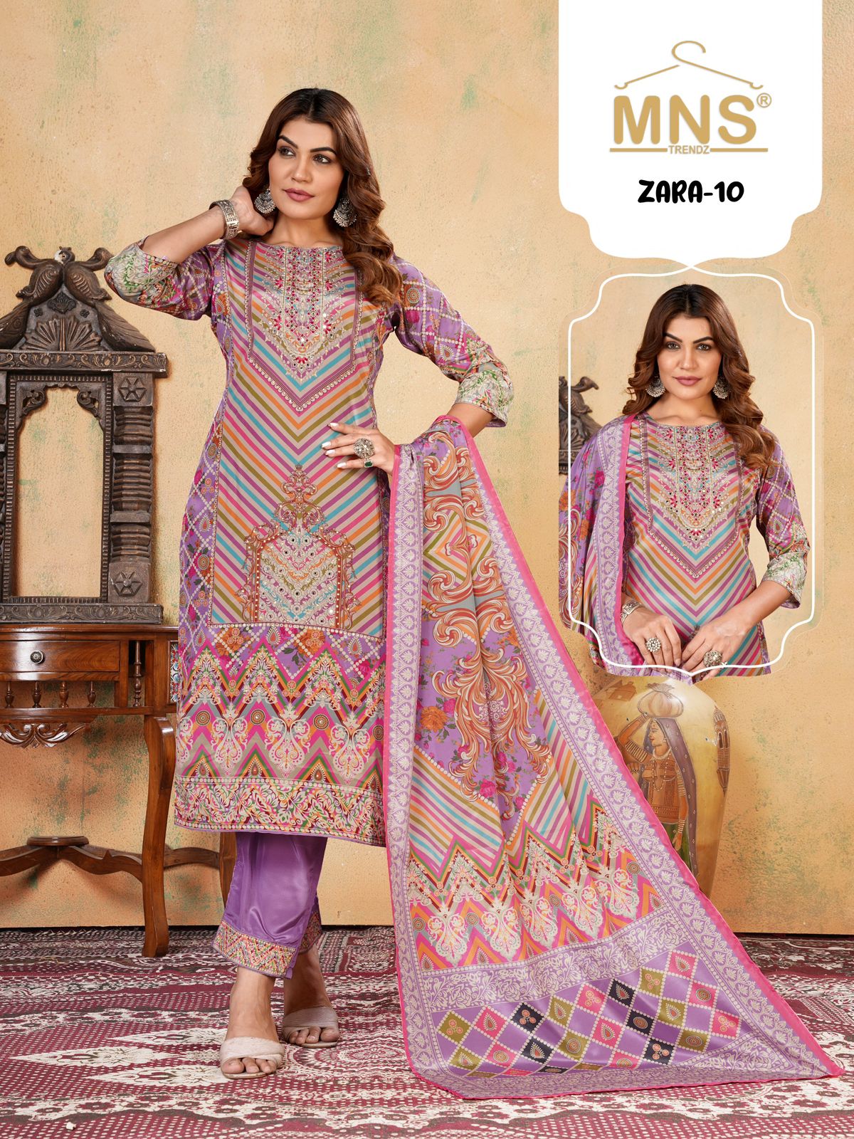 Manas Zara 10 Crape Silk Top With Bottom And Dupatta Collection