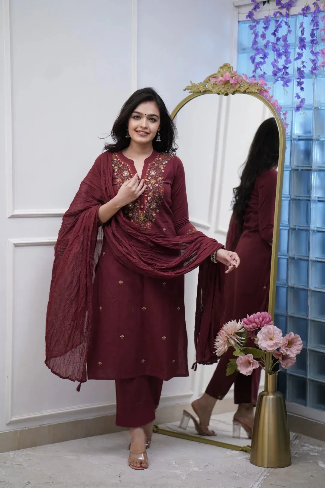 Satdivya 01 Rayon Slub With Embroidery Work Kurti Pant And Dupatta
