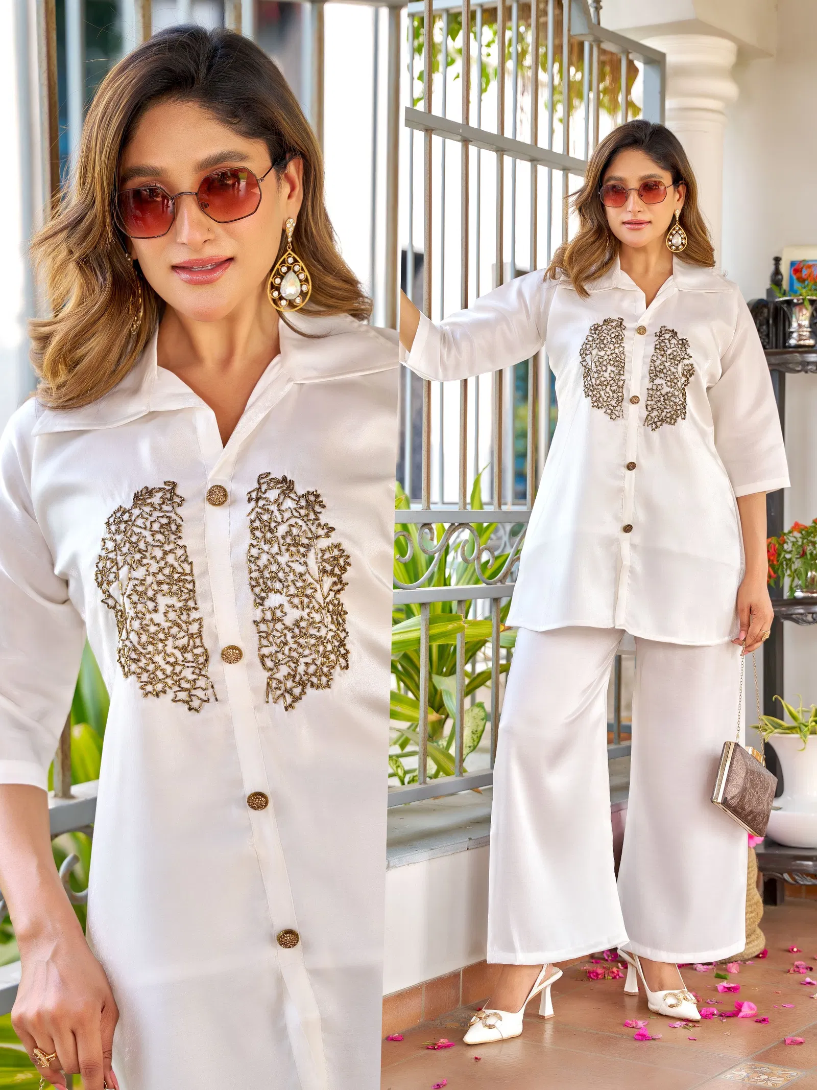 Naisha K 700 Roman Glass With Handwork Stylish Wear Co Ord Set Collection