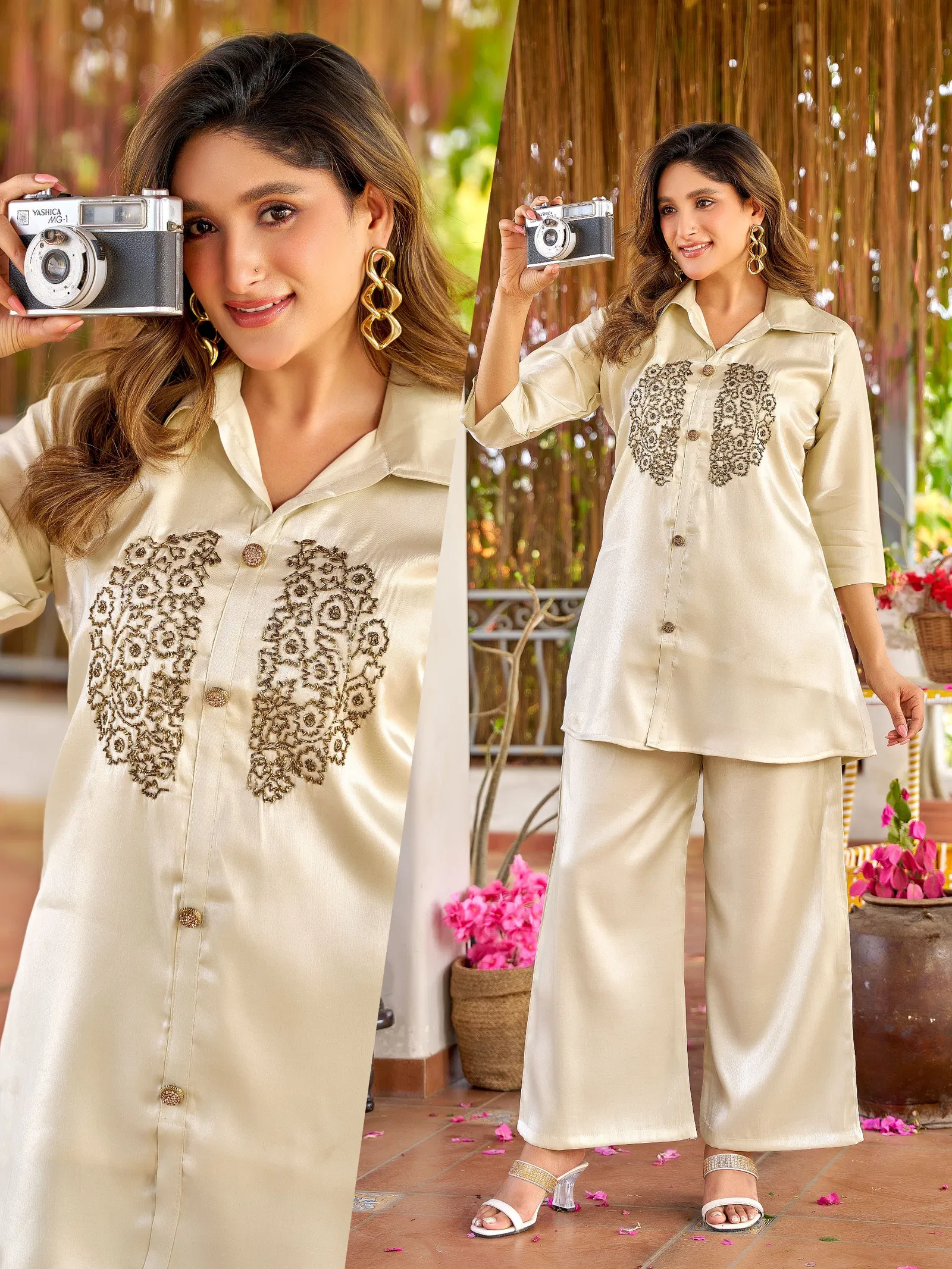 Naisha K 700 Roman Glass With Handwork Stylish Wear Co Ord Set Collection