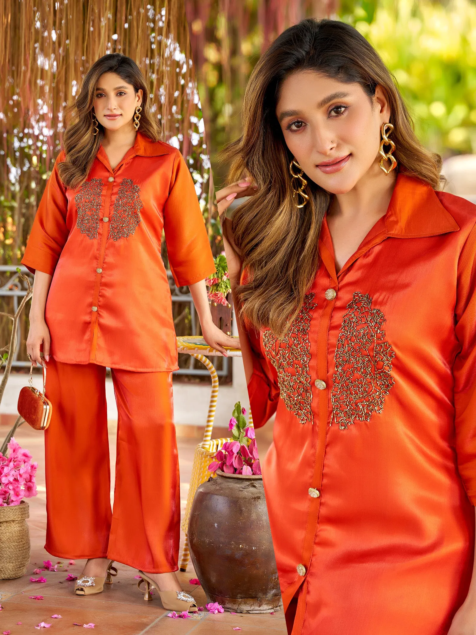 Naisha K 700 Roman Glass With Handwork Stylish Wear Co Ord Set Collection