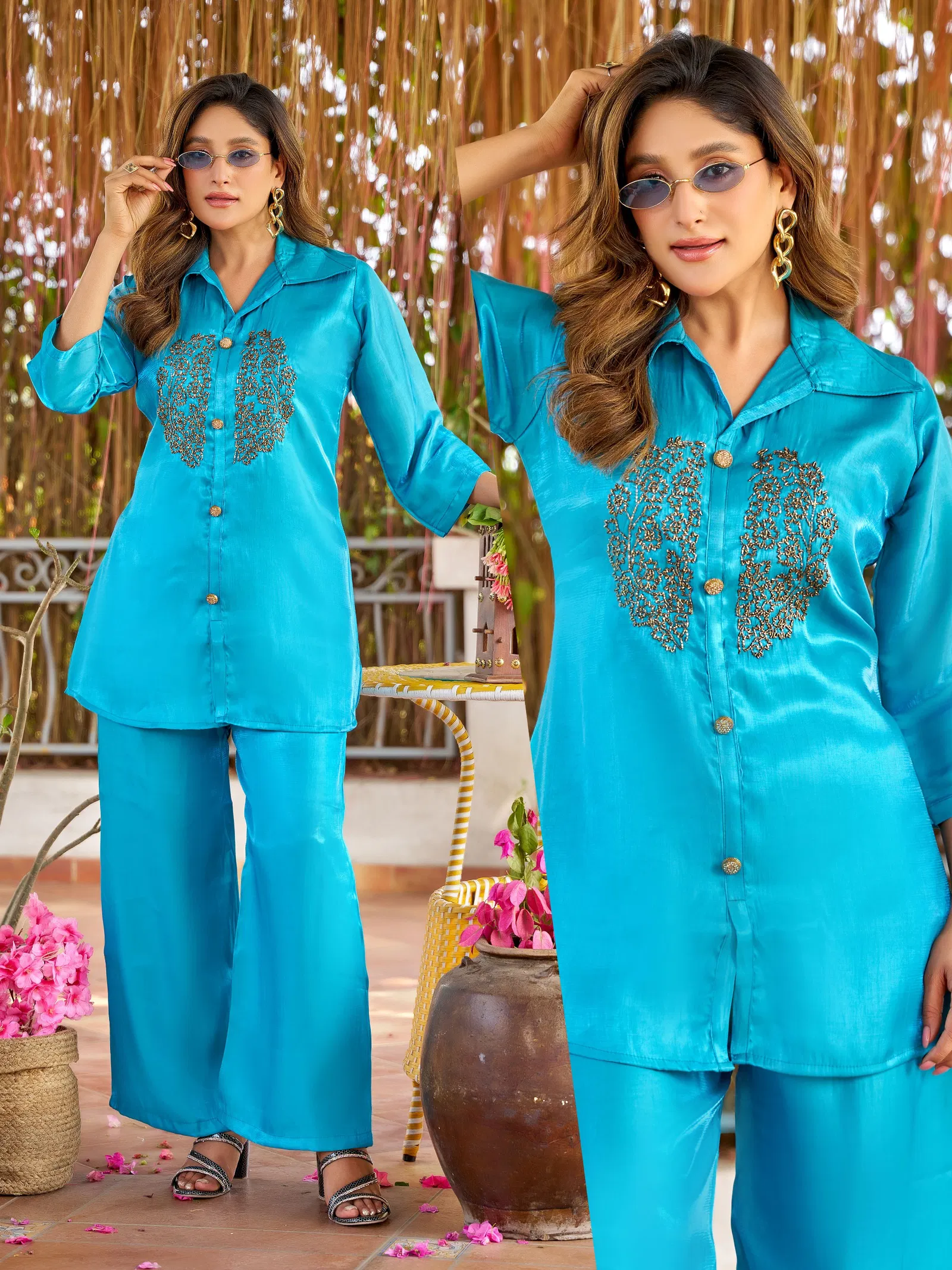 Naisha K 700 Roman Glass With Handwork Stylish Wear Co Ord Set Collection