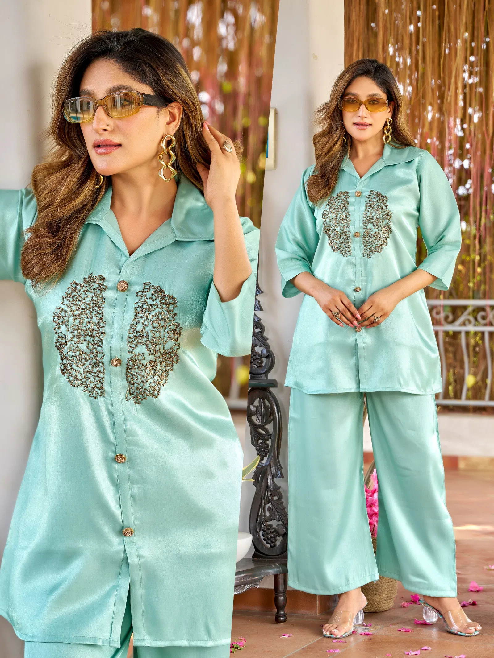 Naisha K 700 Roman Glass With Handwork Stylish Wear Co Ord Set Collection