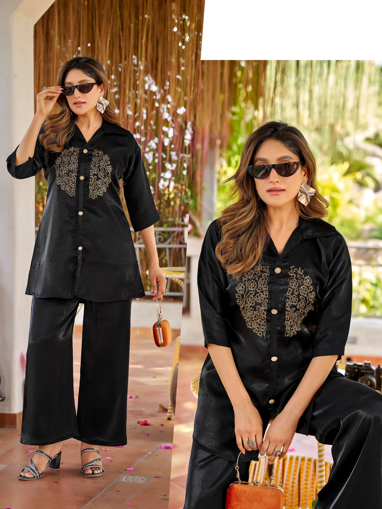 Naisha K 700 Roman Glass With Handwork Stylish Wear Co Ord Set Collection