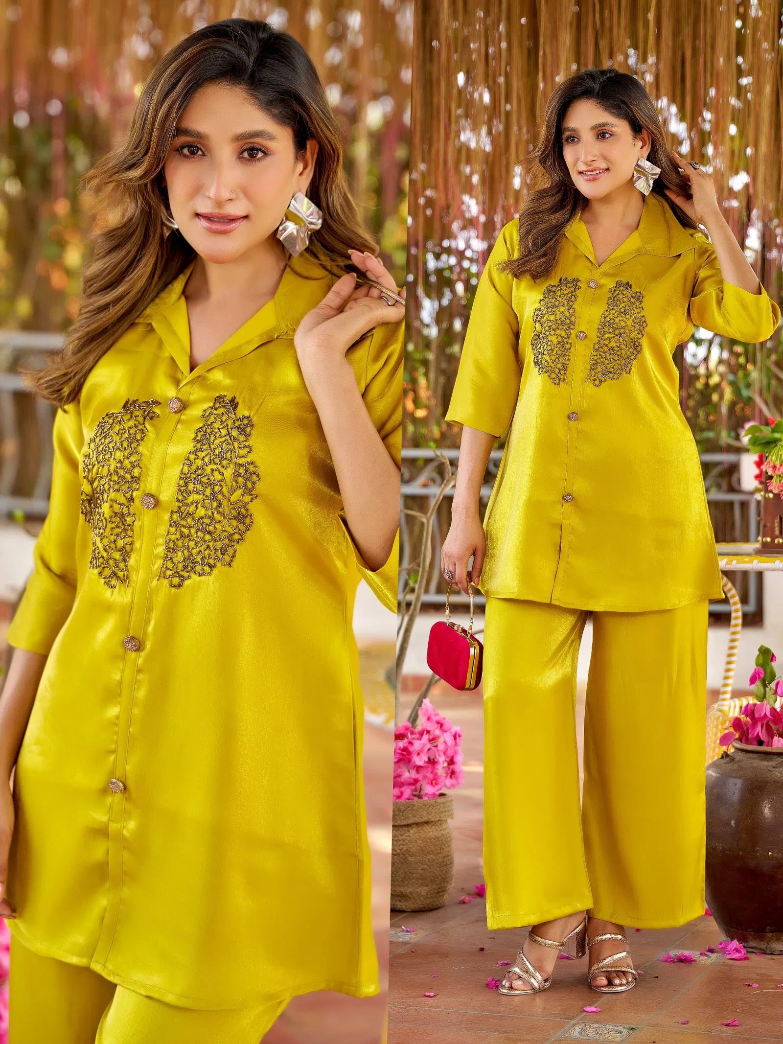 Naisha K 700 Roman Glass With Handwork Stylish Wear Co Ord Set Collection