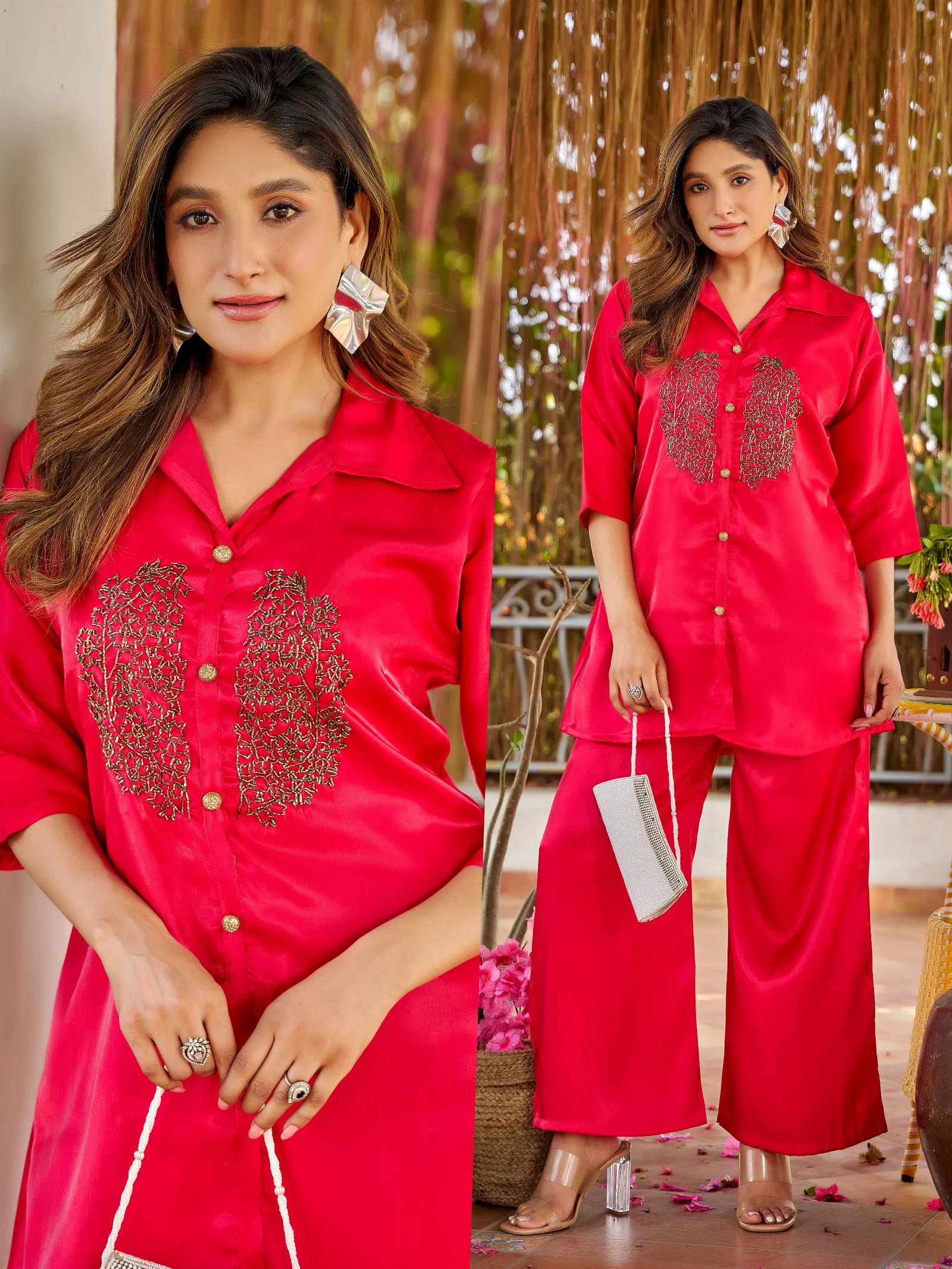 Naisha K 700 Roman Glass With Handwork Stylish Wear Co Ord Set Collection