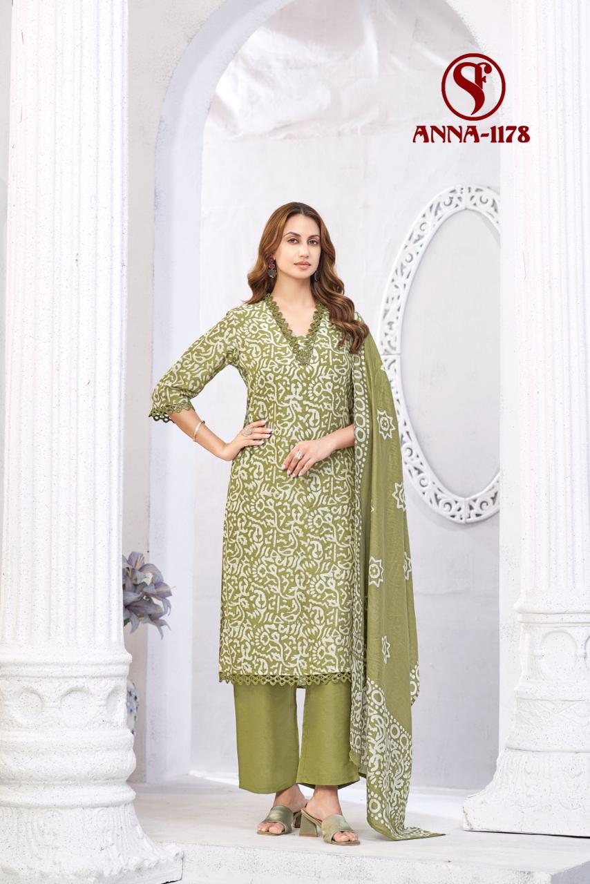 Swt Anna Vol 6 Mal Chanderi Batik Print Kurti Bottom With Dupatta