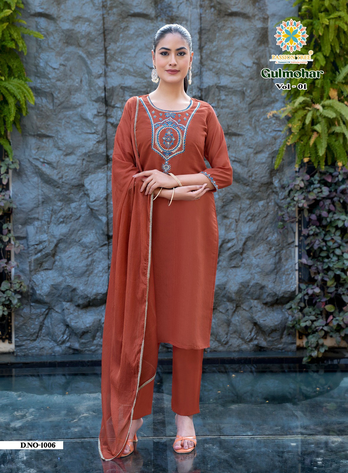 Gulmohar vol 1 By Passion Tree Straight Top With Pant And Dupatta Collection