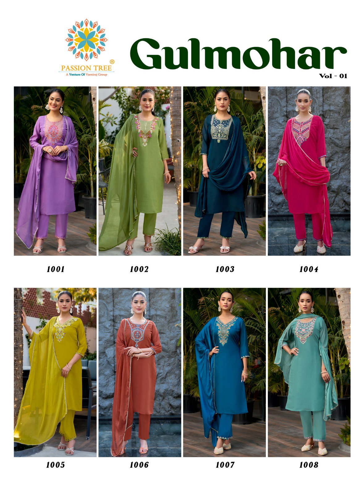 Gulmohar vol 1 By Passion Tree Straight Top With Pant And Dupatta Collection