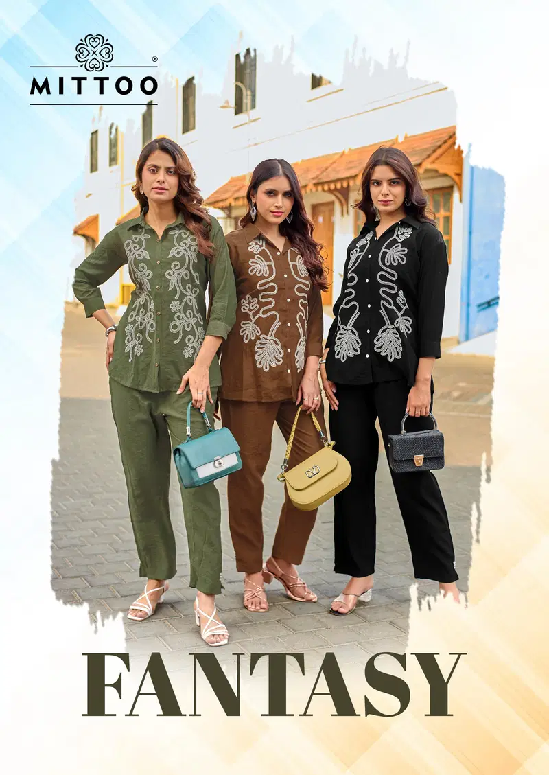 Mittoo Fantasy Viscose Threadwork Stylish Wear Co Ord Set Collection