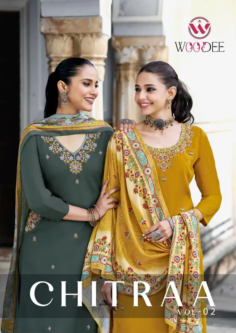 Woodee Chitraa Vol 2 Rayon Threadwork Kurti Pant And Dupatta