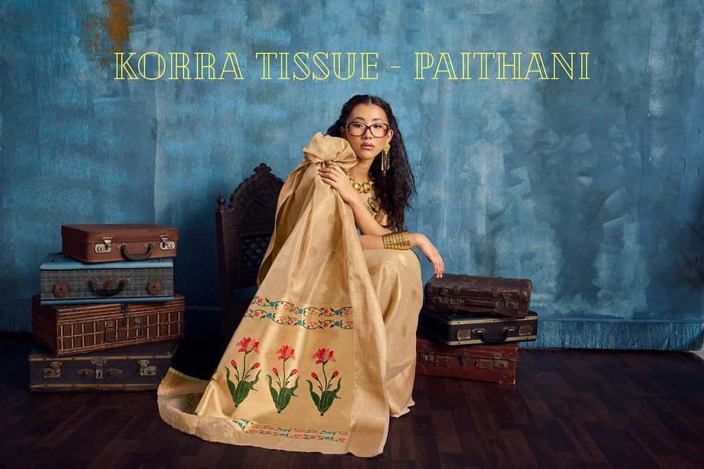 Rajtex Korra Tissue Paithani Zari Tissue Handloom Weaving Saree Collection