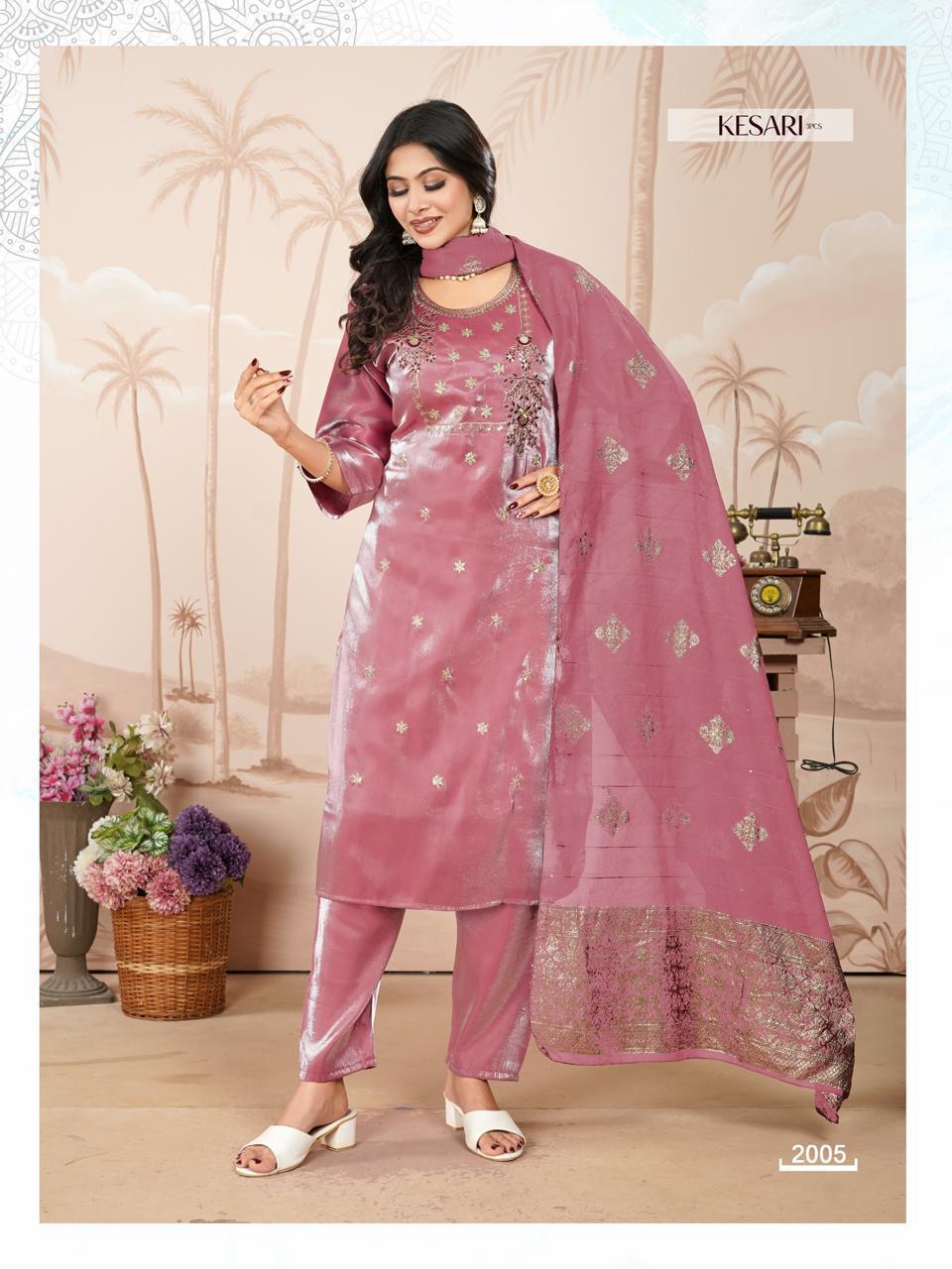 Dnp Kesari Heavy Glass Roman With Lining Top With Bottom And Dupatta Collection