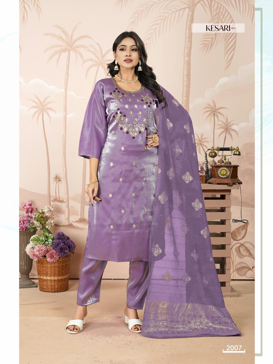Dnp Kesari Heavy Glass Roman With Lining Top With Bottom And Dupatta Collection