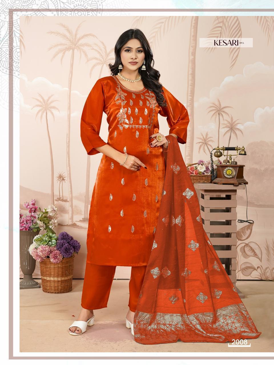 Dnp Kesari Heavy Glass Roman With Lining Top With Bottom And Dupatta Collection