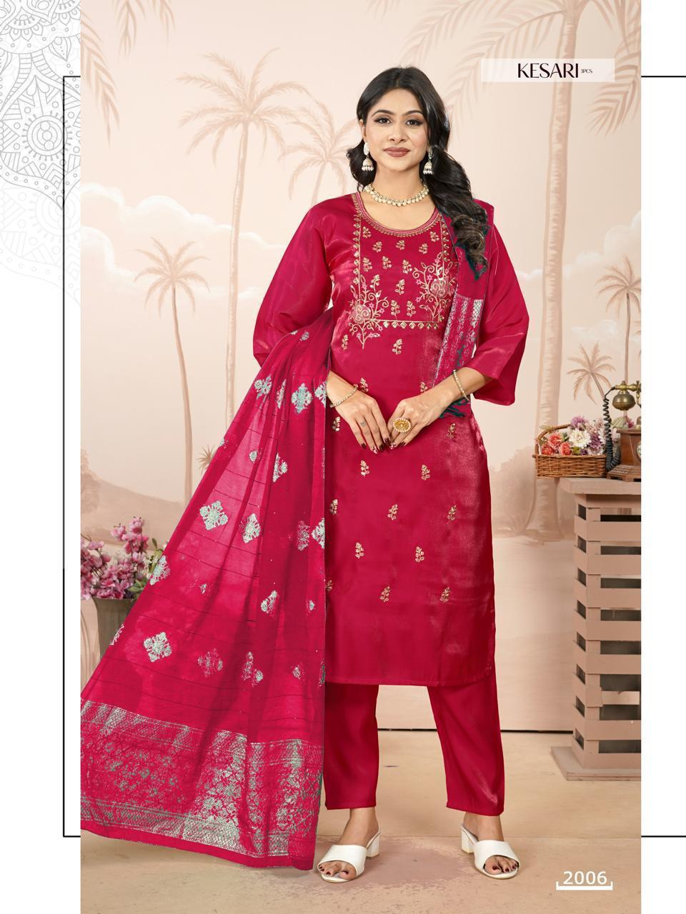 Dnp Kesari Heavy Glass Roman With Lining Top With Bottom And Dupatta Collection