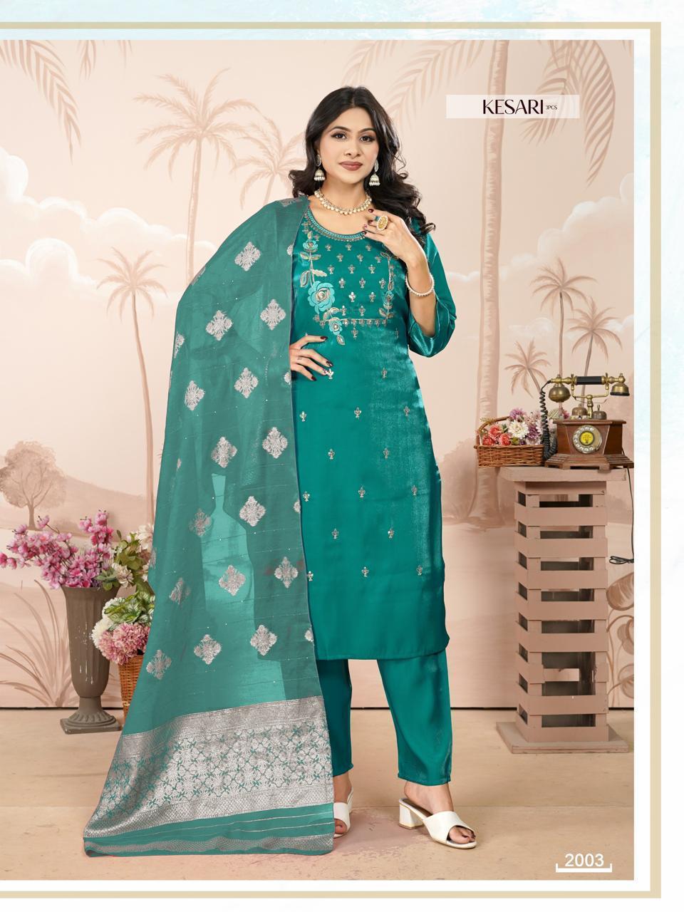Dnp Kesari Heavy Glass Roman With Lining Top With Bottom And Dupatta Collection